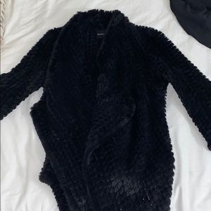 Dolce CaboBlack Faux Fur drape ,open sweater